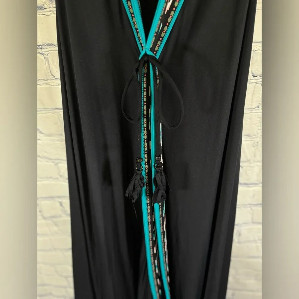 Coco Reef Black Aztec Trim Handkerchief Hem Vacation Party Swim Coverup Dress XL